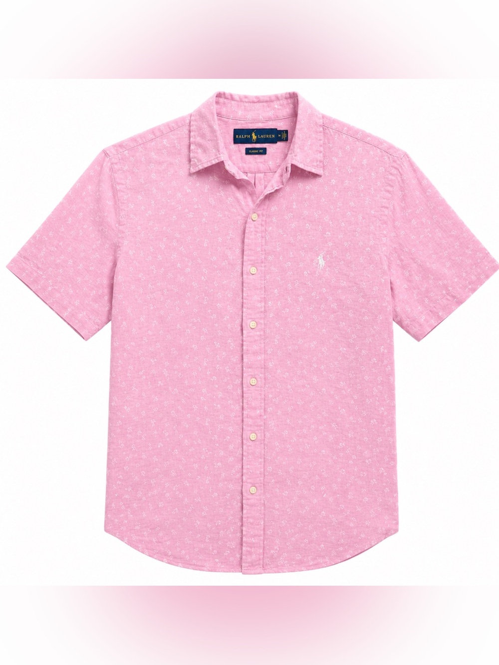 Ralph Lauren Classic Fit Pink Floral 100% Linen Button Up Shirt Men’s Medium